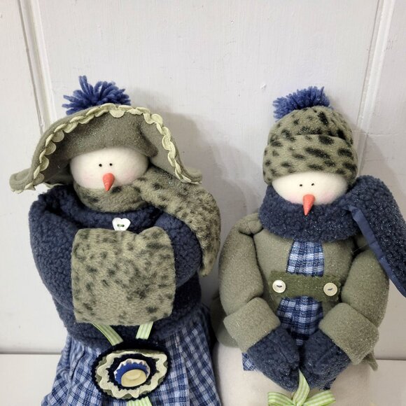 Vintage Fabric Snowman Set, Mr. and Mrs. Snowman, Winter Decor - Picture 2 of 8